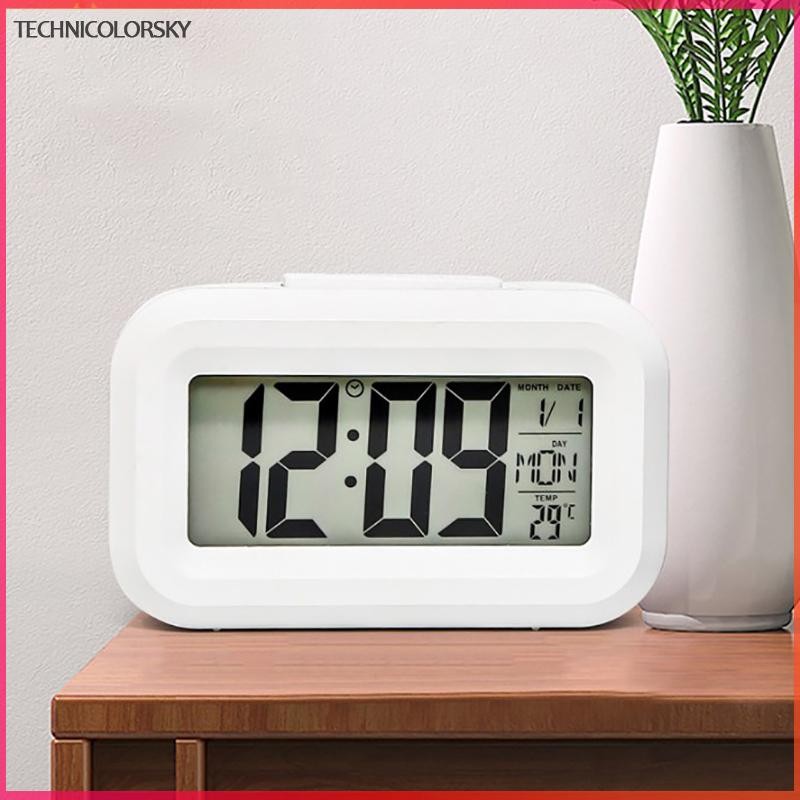 Technicolorsky LED Digital Night Glow นาฬิกาปลุกอิเล็กทรอนิกส์สําหรับ Home Office Backlight Snooze ปฏิทินนาฬิกาอุณหภูมินาฬิกาอิเล็กทรอนิกส์ TSY