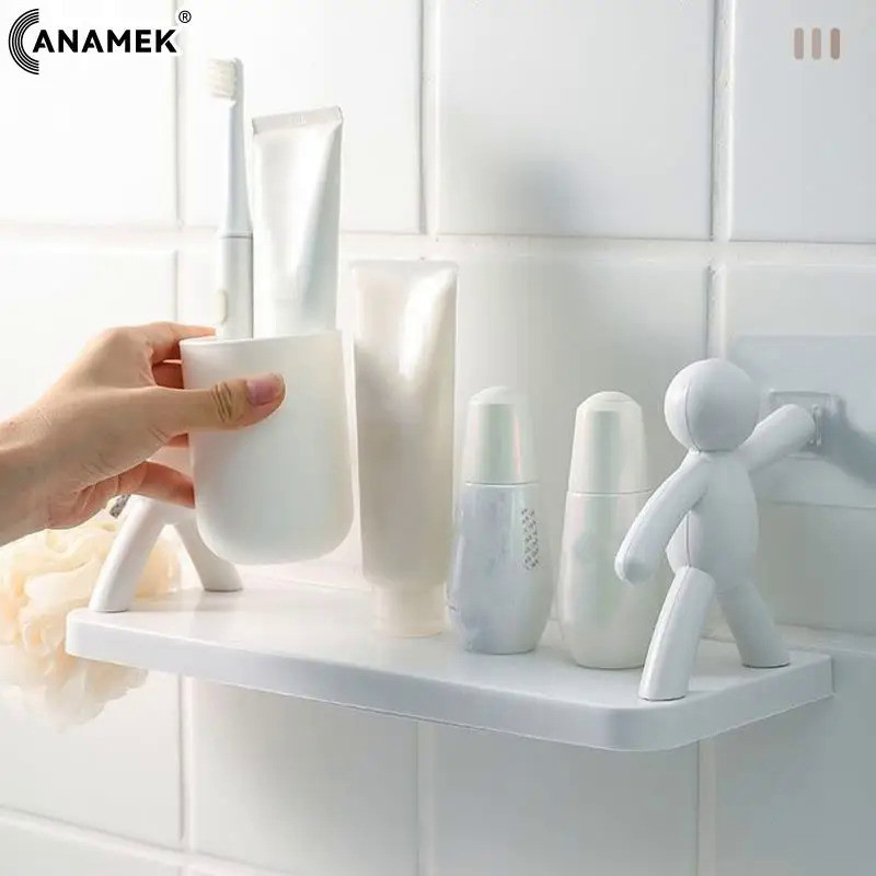 Self-adhesive Bathroom Shampoo Storage Racks Plastic Shelf Storage Organization Shelves Support Hold