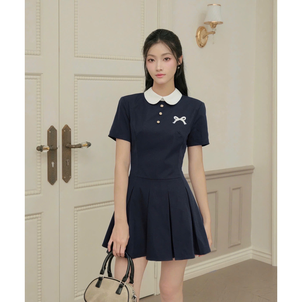 ผู้หญิงสีกรมท่าตัดชุดคอปกเลดี้หรูหราคลาสสิก ADORE DRESS- COQUI