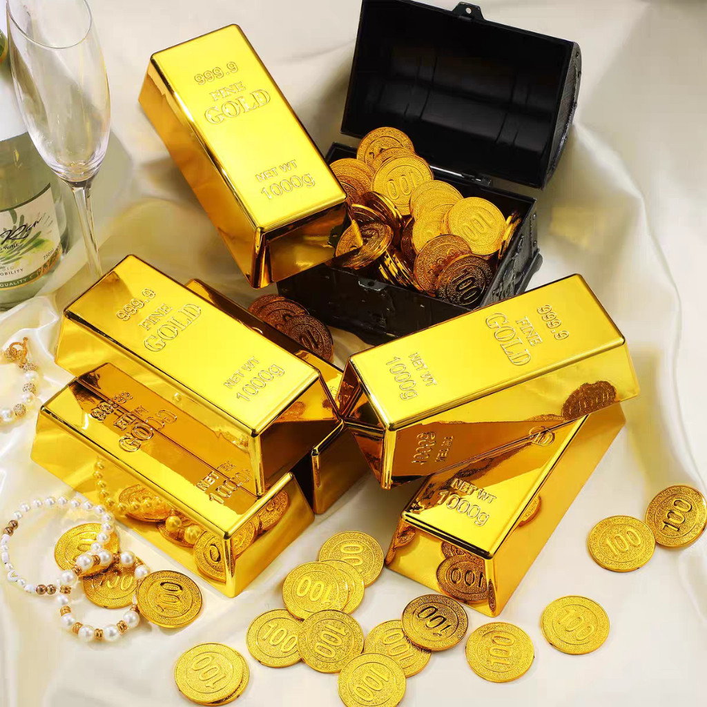 ชุดละ 10 บทความ ชิ้นพลาสติกทองคำแท่งปลอมเลียนแบบอิฐทองปลอมแวววาว 999.9 FINE GOLD 200g ของขวัญปีใหม่