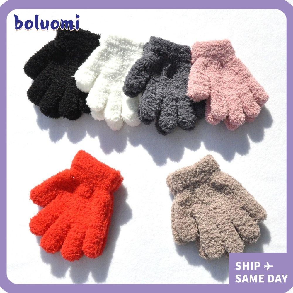 【⚡เวลาจำกัดราคาต่ำ】Bolumi ถุงมืออุ่น, สีทึบ Plush Furry ถุงมือเด็ก, การ์ตูน Warm Thicken ถุงมือเขียนเด็ก