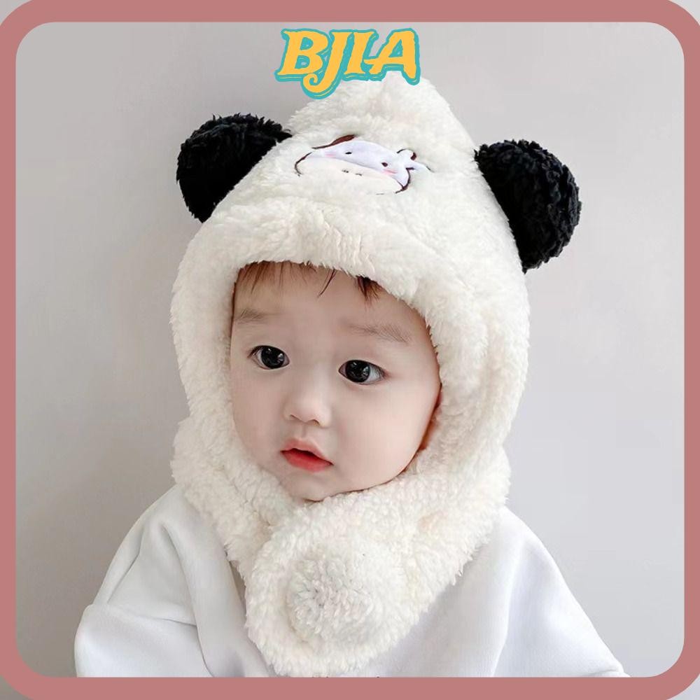 บีเจเอ เด็กหมวกคลุมผ้าพร้อมผ้าพันคอ กันลม ฤดูหนาว หนาอบอุ่น แฟชั่นป้องกันคอชิ้นเดียว ขนเทียม