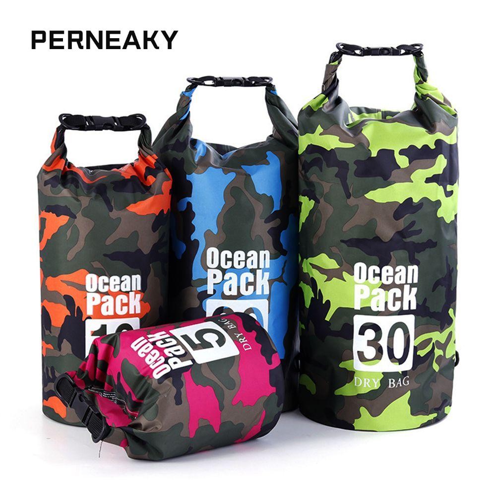 Perneaky กันน้ําแห้งกระเป๋า PVC แบบพกพา Camo กลางแจ้งดําน้ํา River Ocean กระเป๋าเป้สะพายหลัง