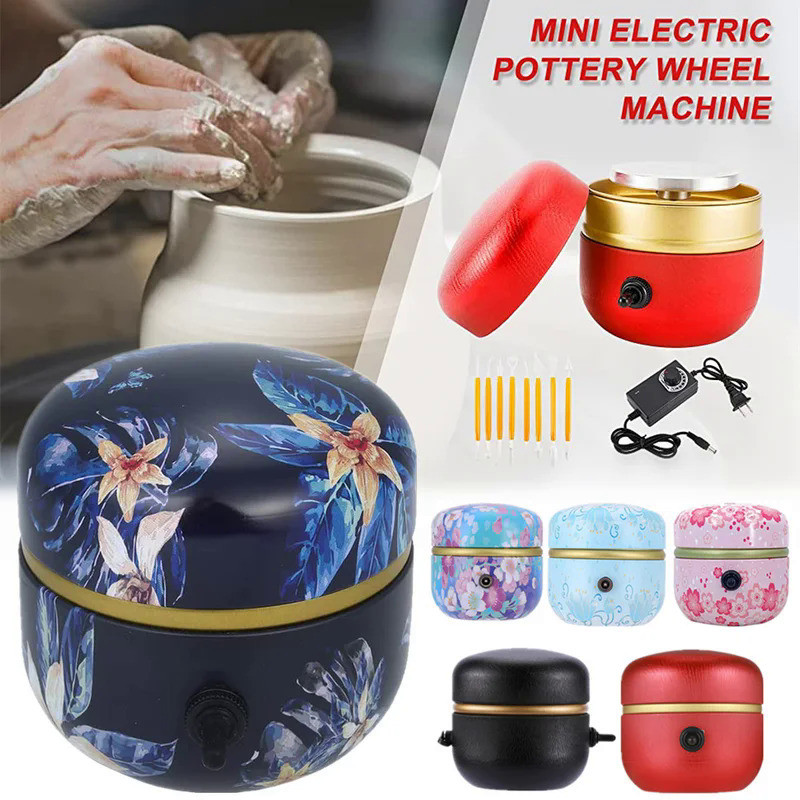 Mini Electric Pottery Wheel with Tray+Sculpting Kit, Pottery Forming Machine for Ceramic Clay Tools 