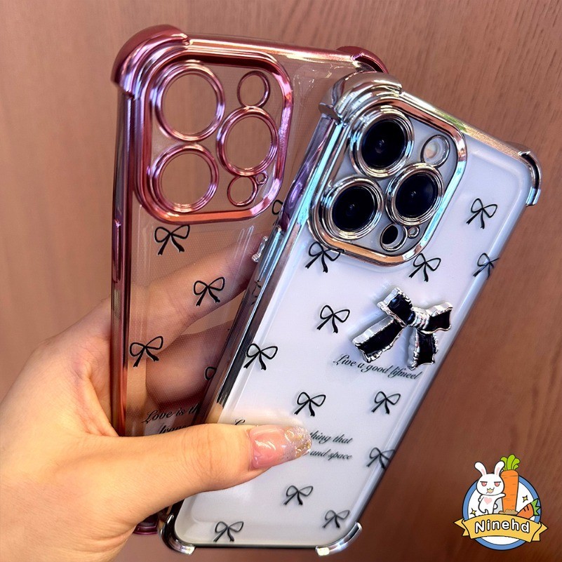 สําหรับvivo Y11 Y17S Y16 Y20I Y21 Y33S Y18 Y03 Y20 Y12S Y12A Y28 Y27S Y36 Y02T Y50 Y51 V29 กรณีInsเกาหลีสีดําโบว์ฝาครอบแม่เหล็กโปร่งใสสี่มุมถุงลมนิรภัยชุบโปร่งใสสี่มุมแม่เหล็ก