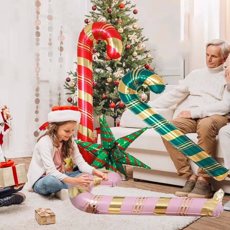 Red Stripe Xmas Inflatable Christmas Candy Cane Stick ปีใหม่ตกแต่งบ้านบอลลูน