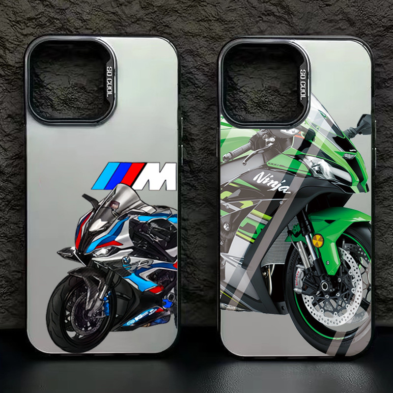 แฟชั่น Cool Creative รถจักรยานยนต์สําหรับ iPhone 16 15 14 13 12 11 Pro Max XR X XS Max 7 8 Plus SE2 อินเทรนด์ Kawasaki Ninja IMD ชุบโลหะกันกระแทกปกแข็ง