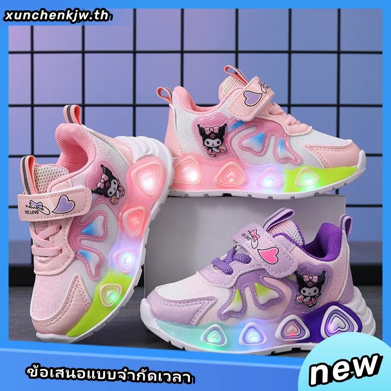 SUGE รองเท้าผ้าใบลําลองคูโลมิ มไฟ น้ําหนักเบา ลายการ์ตูน แฟชั่นสําหรับเด็กผู้หญิง