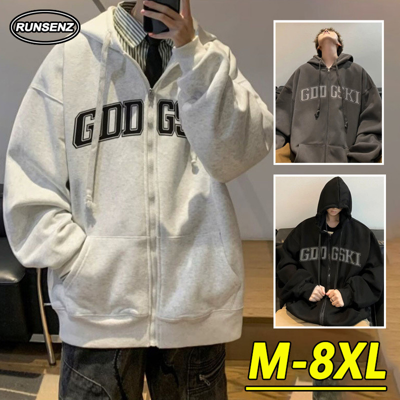 ม-8เอ็กแอล สไตล์เกาหลีสีเทาเสื้อคลุมด้วยผ้าผู้ชายขนาดบวกเสื้อกันหนาวหมวกฤดูหนาวหนาความร้อนเสื้อสวมหัวด้านบน
