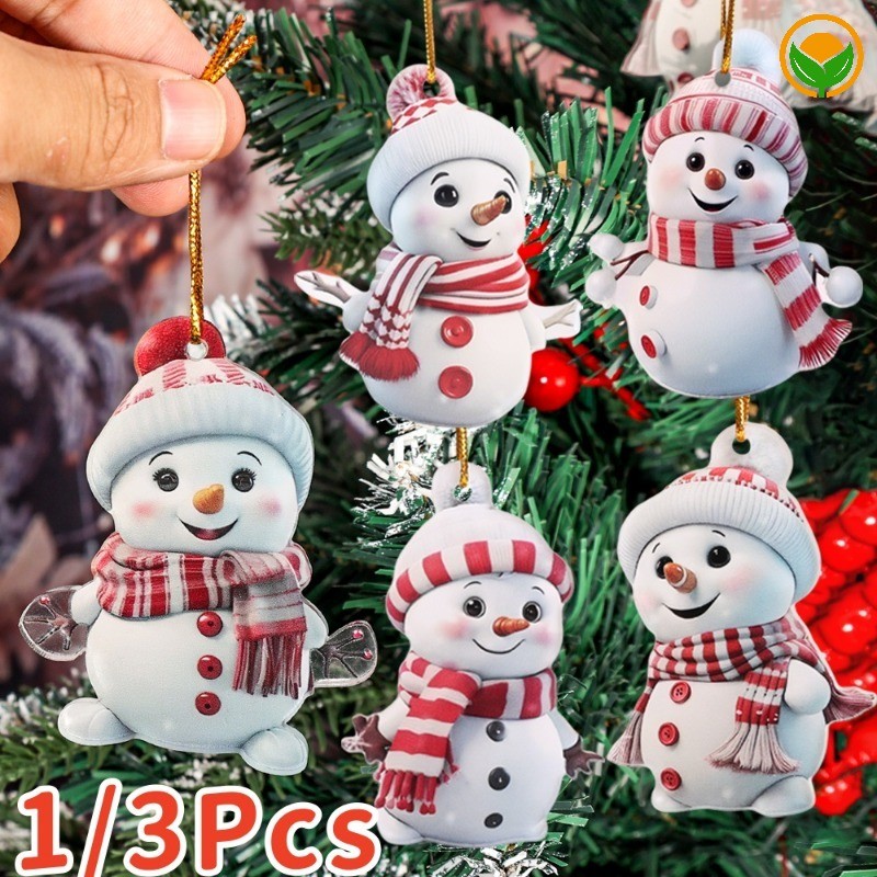 1/3 ชิ้นน่ารักการ์ตูน 2D อะคริลิค Xmas Snowman แขวนเครื่องประดับ- Christmas Tree Garland ตกแต่งบ้านจี้
