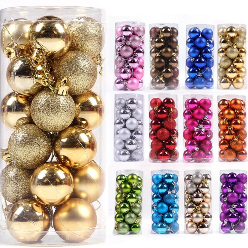 24pcs ลูกบอลคริสต์มา สตกแต่งต้นคริสต์มา สคริสต์มาสตกแต่งบ้าน Happy New Year Navidad Christmas จี้อุปกรณ์เสริม