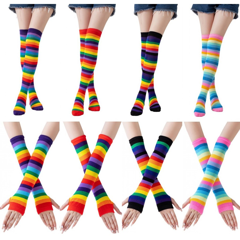 ใหม่สีสายรุ้งถุงเท้าเข่าอบอุ่นแฮร์รี่ลายแขนอุ่นถุงมือของขวัญคริสต์มาสโลลิต้าคอสเพลย์เครื่องแต่งกาย