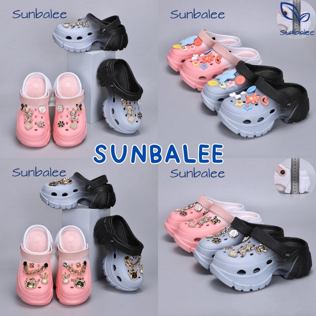 SUNBALEE ✨ H509-2T รองเท้าหัวโต แบบสวม แถมตัวติดงานหรูหรา สูง 7 CM. รองเท้ารัดส้น วัสดุ EVA สินค้าพร้อมส่ง