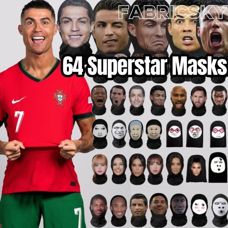 64 รูปแบบ Super Star Cristiano Ronaldo พิมพ์หน้ากากตลก Full Face Celebrity Lisa Face สติกเกอร์หน้ากากคอสเพลย์บาสเกตบอล Player