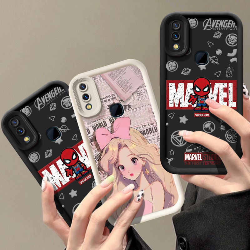 โทรศัพท์กลับสําหรับ Vivo Y85 หรูหราแฟชั่นสาวการ์ตูนผีเสื้อสีชมพูสีดําแมวน่ารักสีแดงแมงมุมซิลิโคนเคสโ