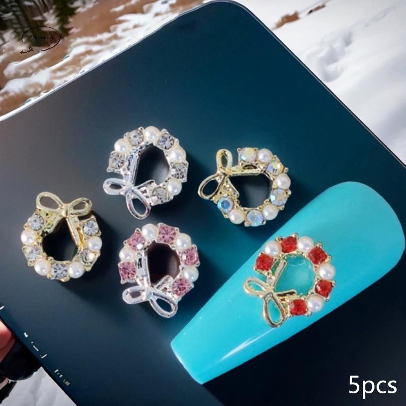 Parade 5 ชิ้น Garland Bowknot Pearl Zircon เล็บ Ch Rhinestone คริสต์มาสออกแบบคริสตัลเครื่องประดับตกแต่งเล็บ TH