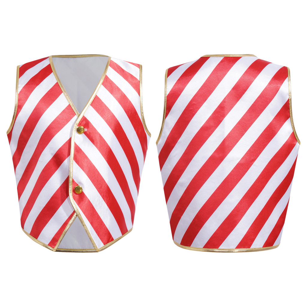 Nmy - 2T-16 เด็ก Unisex ลายคริสต์มาสเสื้อกั๊ก V คอชี้ Hem Stripes รูปแบบปุ่มเสื้อกั๊กประสิทธิภาพ Party เครื่องแต่งกายเสื้อกั๊กแจ็คเก็ต