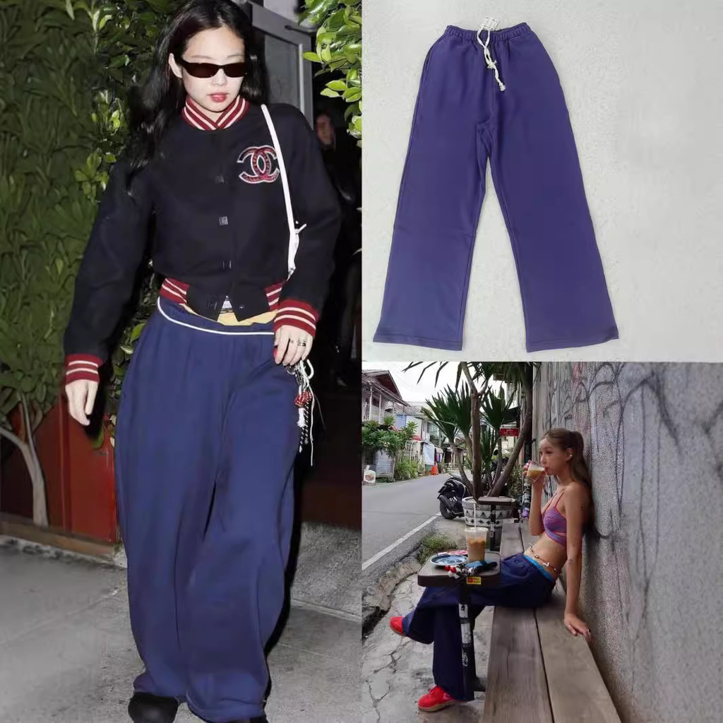 ขายร้อนSame Elastic เอวสีทึบ Drawstring หลวมขากว้าง Leisure Sweatpants