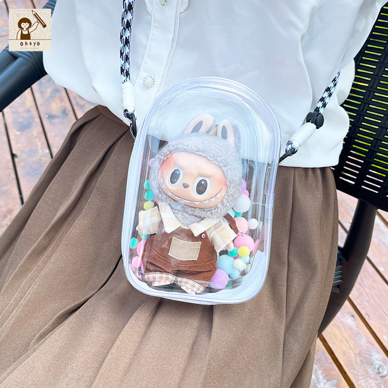Ohayo ซองใส่ลาบูบู้ กระเป๋าใส่ลาบูบู้ กระเป๋าป้องกันPVC ใส กล่องใส่โมเดล กล่องเก็บพวงกุญแจตุ๊กตา พร้