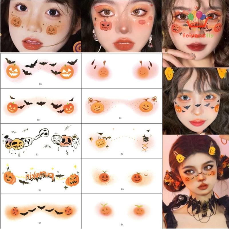 [อบ] 10แผ่นฮาโลวีนผีสติกเกอร์รอยสักชั่วคราวสยองขวัญเลียนแบบแผลเป็นฟักทองสักสติกเกอร์กันน้ําตลกสําหรับของขวัญเด็ก ไทย