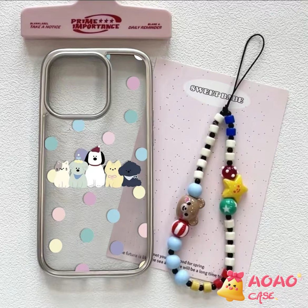 การ์ตูนสีสันสดใสลูกสุนัขน่ารักสร้อยข้อมือโปร่งใส เคสIPhone 11 16 13 12 15 14 Pro Max 7 16 8 15 Plus XR X XS MAX SE 2020