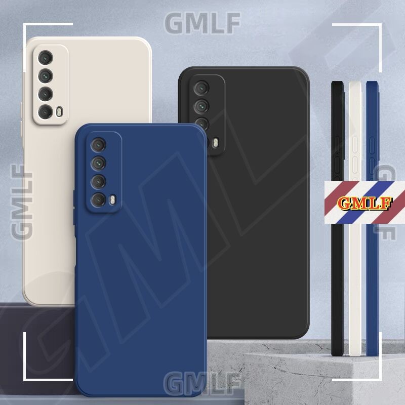 Cod เคสโทรศัพท์สําหรับ Huawei Y7A Y6p Y7p ซิลิโคนเหลวขอบตรงสีลูกกวาดซิลิโคน TPU ฝาหลัง