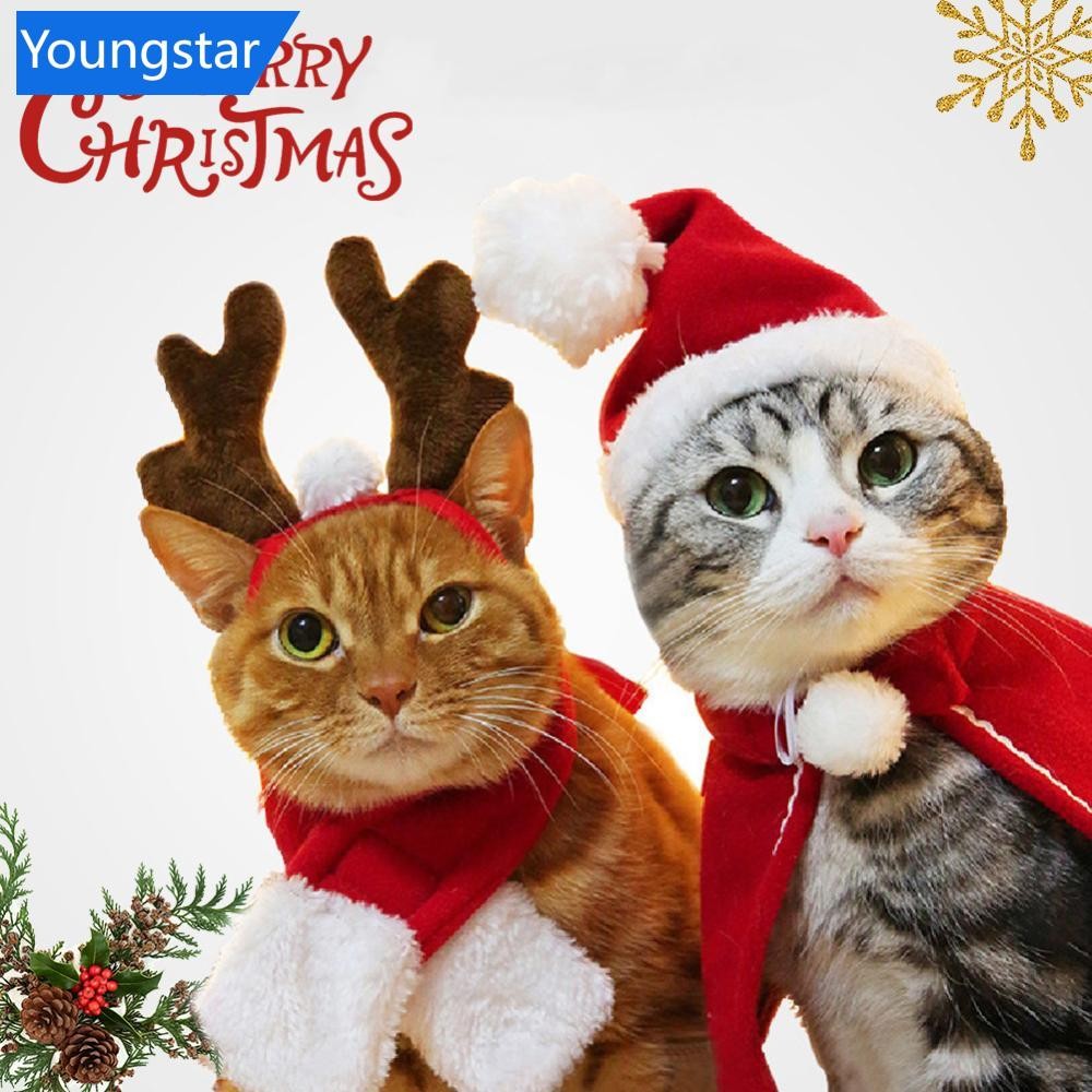 FYG สัตว์เลี้ยงน่ารักคริสต์มาสคอสเพลย์ชุดสําหรับสุนัขแมวเสื้อผ้า Santa หมวกผ้าพันคอ Dressing Up Chri