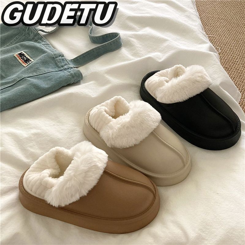 กุเดทตู รองเท้าแตะผ้าฝ้ายกันน้ําฤดูหนาวใหม่ของผู้หญิงป้องกันการลื่นและอบอุ่น