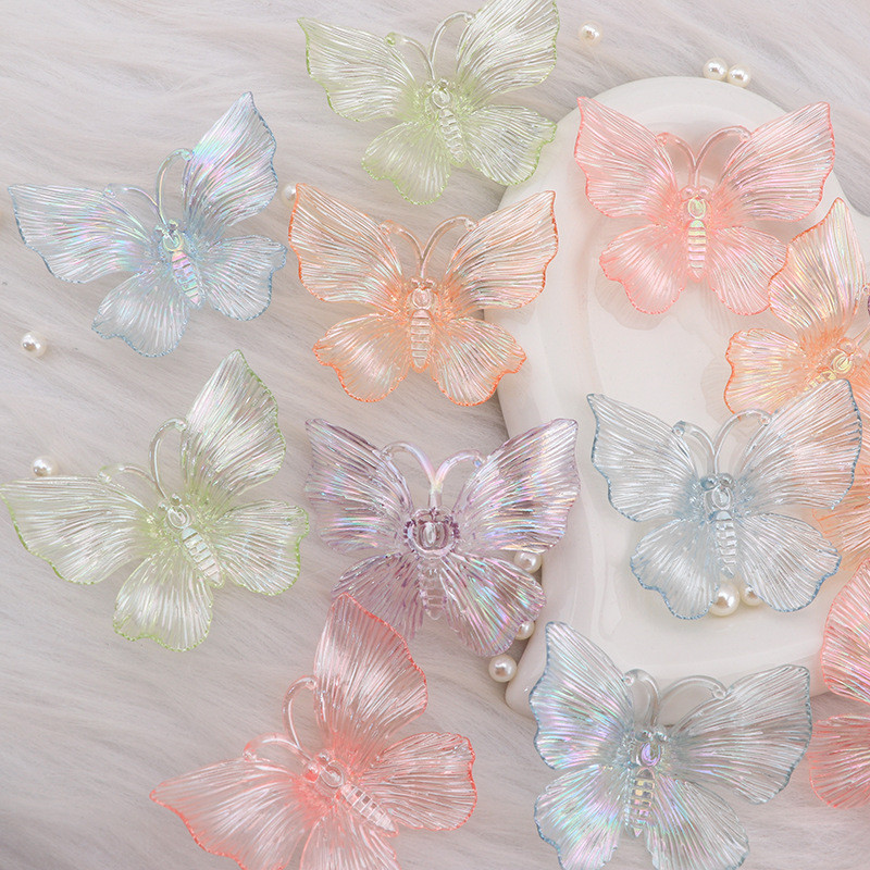 12 ชิ้น/เซ็ตโปร่งใสเลเซอร์ผีเสื้อเรซิ่น Flatback DIY เคสโทรศัพท์ Headwear ทําทําด้วยมือวัสดุ