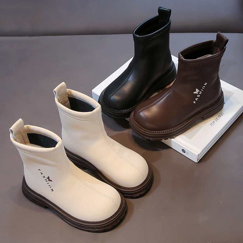 ฤดูใบไม้ร่วงฤดูหนาวคุณภาพสูงสาวหนังสั้นรองเท้ามาร์ตินซิปสไตล์ anti-slippery Soft Sole รองเท้าเด็ก 3-18 ปี