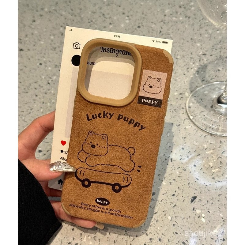 เคสโทรศัพท์สำหรับ Apple 16pro การ์ตูน14PROMAX ลายหนัง13กันกระแทก12ช่องสเก็ตบอร์ดลูกสุนัข