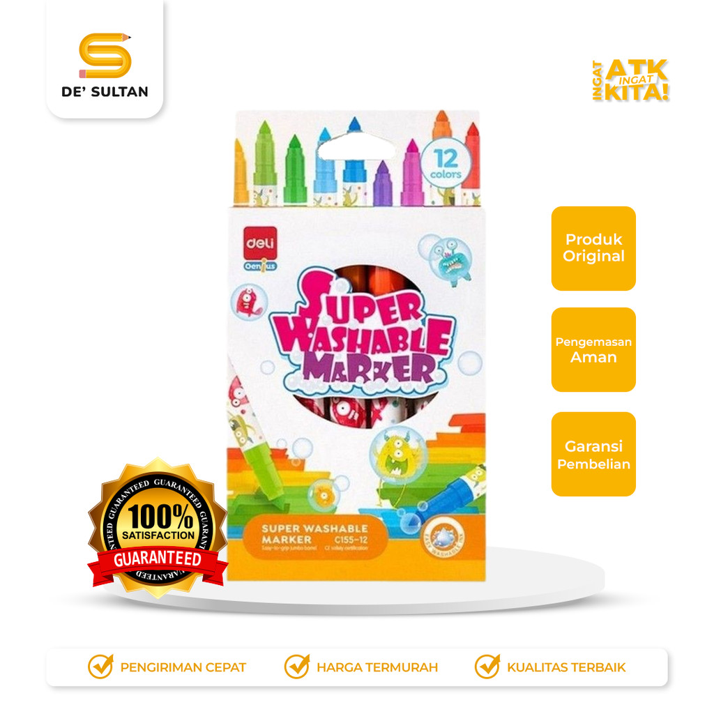 DELI SUPER WASHABLE MARKER 12 EC155-12 (1 ชุด)