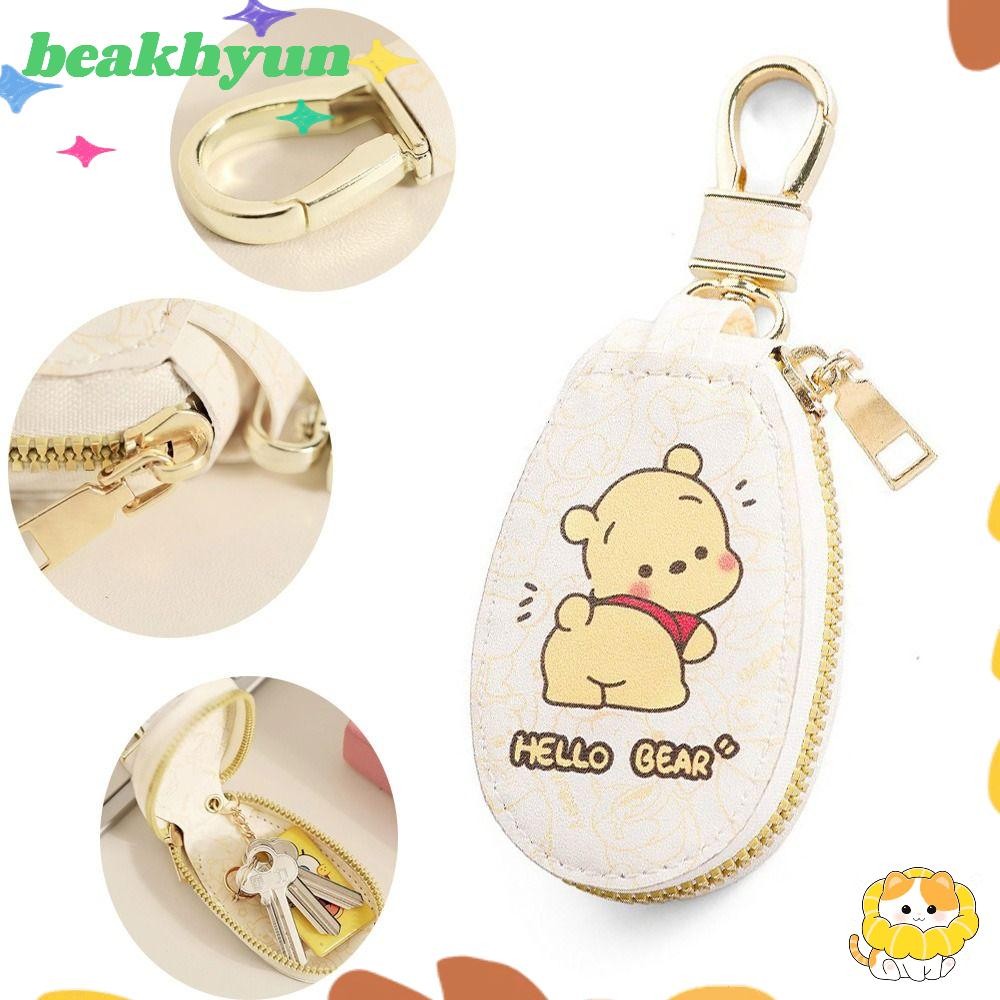 Beakhyun กระเป๋ากุญแจรถ, กุญแจรถมัลติฟังก์ชั่นหนัง PU, การ์ตูนแบบพกพา Pochacco Winnie Key ฝาครอบป้องกันคีย์ Organizer