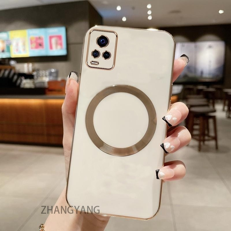 ปลอกสําหรับ vivo V20 V20 PRO กรณี Electroplated ซิลิโคน TPU เคสโทรศัพท์พร้อมแม่เหล็กดูดที่เรียบง่ายเคสนิ่มชุบ Squaer ขอบฝาครอบ - รูปที่ 5