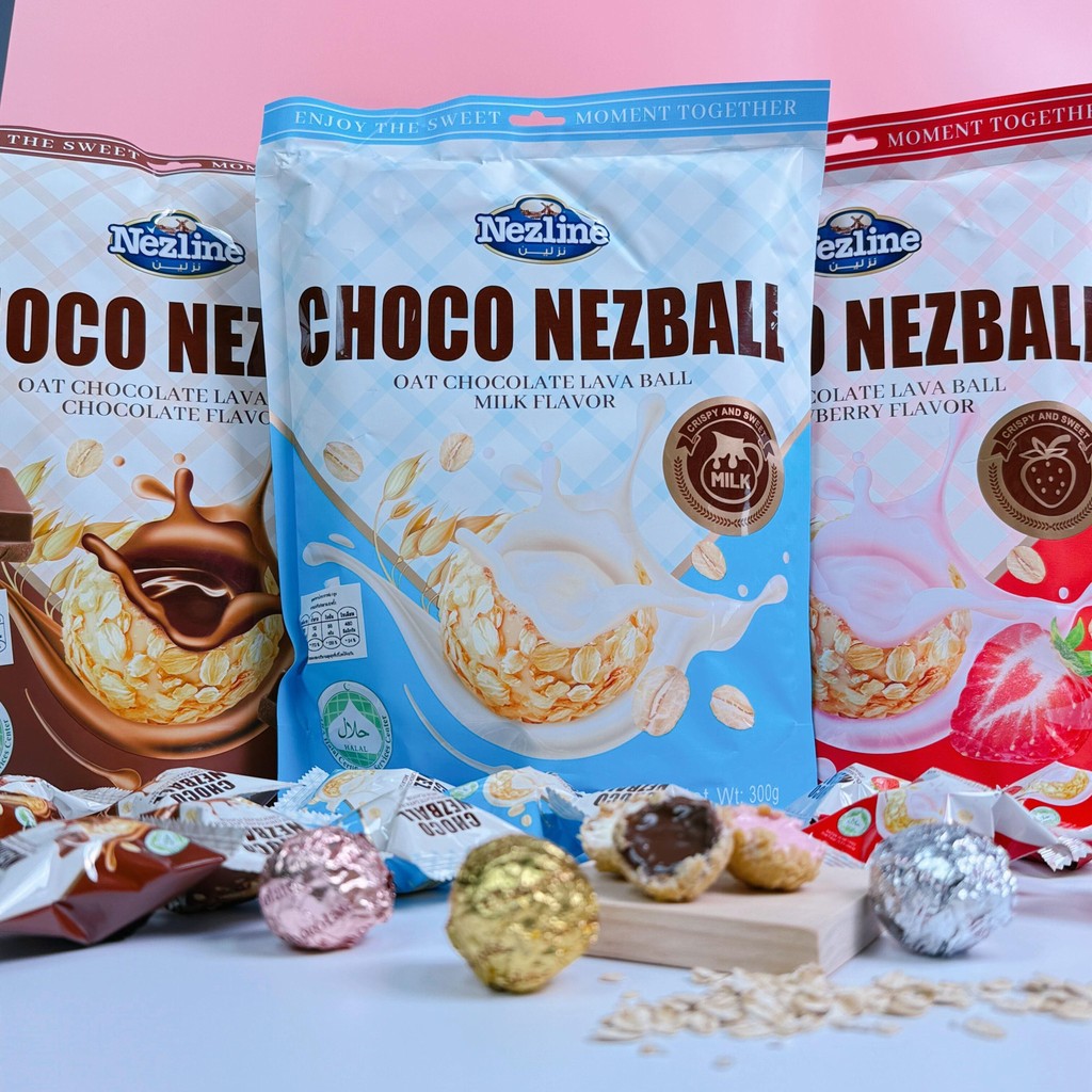 ใหม่! Choco Nezball Oat Chocolate Lava ขนมข้าวโอ๊ตรูปวงกลม สอดไส้ 3 รสชาติ ขนาด 300 กรัม  ขนมทานเล่น ช็อกโกแลต ช็อกบอล