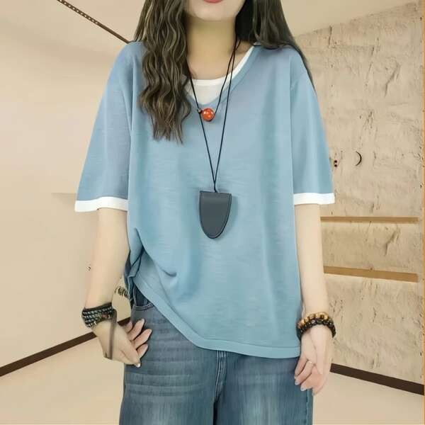 fallen angels comfyhomies เสื้อยืดทรงหลวมสองชิ้นปลอมสไตล์ฮิตปี2025สีทึบไซส์ใหญ่แขนสั้นแฟชั่นลำลองสำห