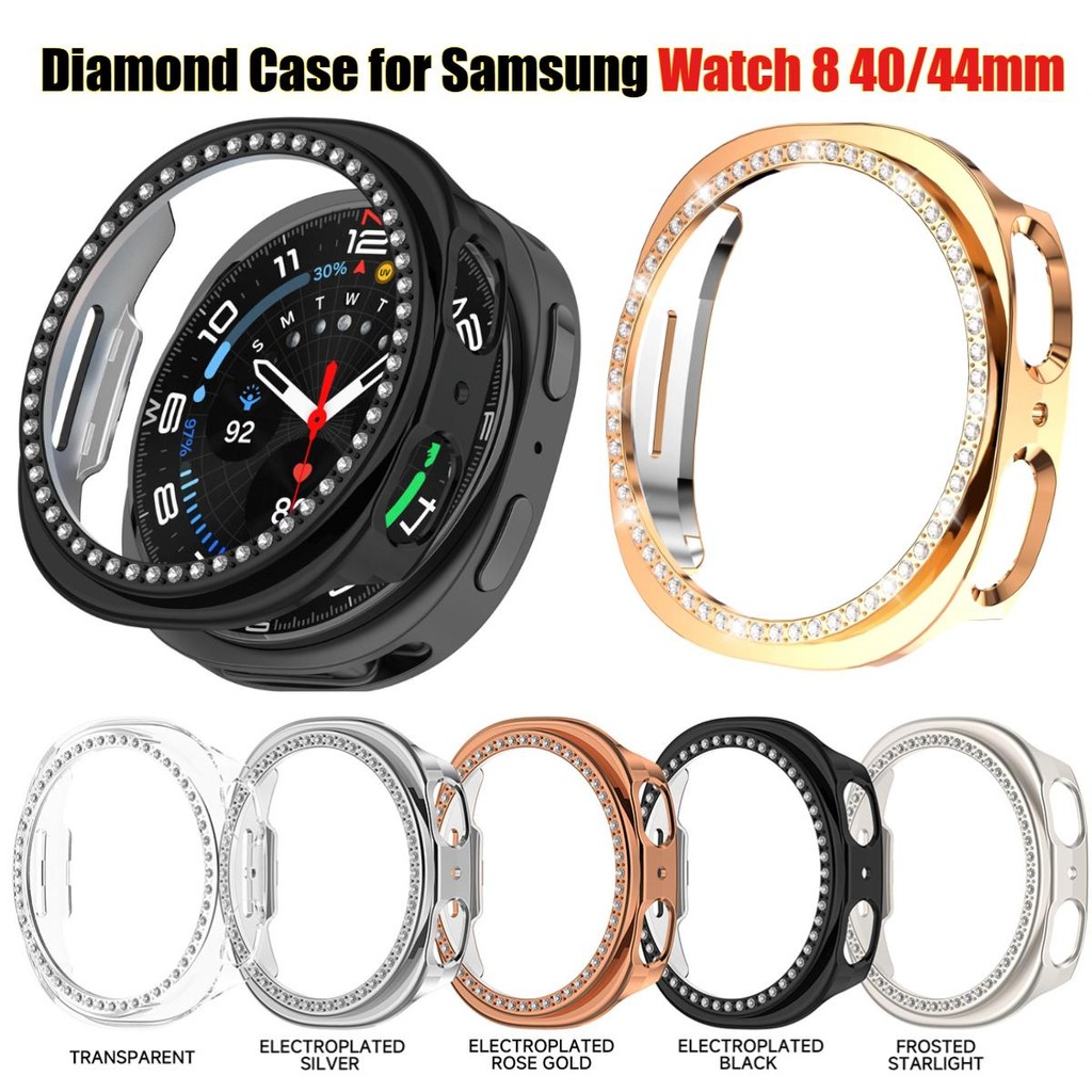 Bling PC ฝาครอบกันชนสําหรับ Samsung Galaxy Watch 8 40 มม.44 มม.เพชรสําหรับ Galaxy Watch 8 อุปกรณ์เสริม
