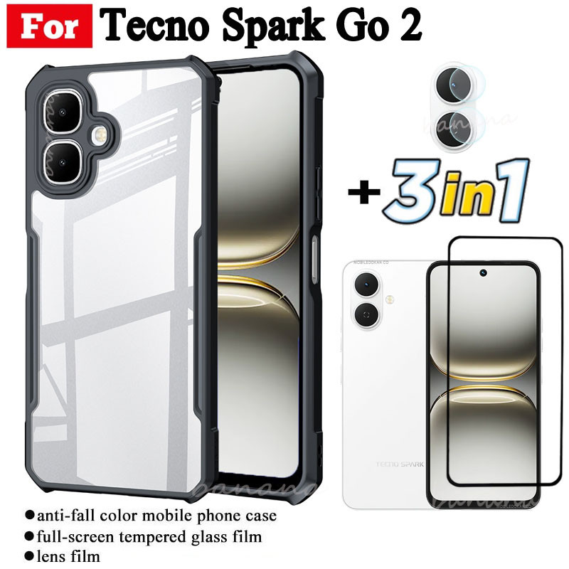 3 IN 1 Tecno Spark Go 2 Anti-fall โทรศัพท์มือถือสําหรับ Tecno Spark Go2 Spark Go 1 Go 1s ฟิล์มกระจกน