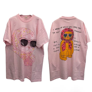 (จัดส่งตลอด 24 ชั่วโมง）Angle Official เสื้อยืดผู้หญิง Oversize เสื้อแขนสั้น สไตล์สาวหวาน เกาหลี พิมพ์ทั้งหน้าและหลัง T40