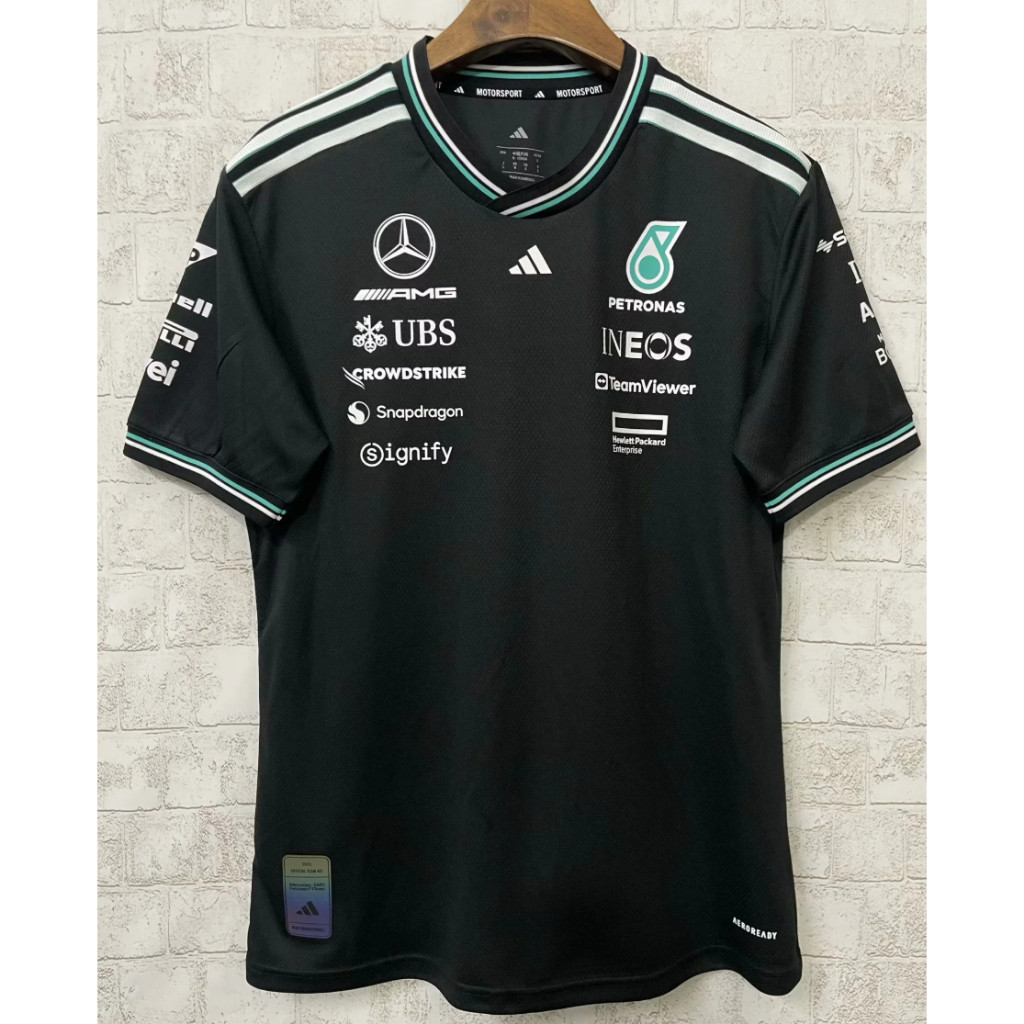 2025 2026 AMG Mercedes Benz สีขาวและสีดํา F1 Racing Suit POLO Jersey 25 26 Mens Plus Size คุณภาพสูง