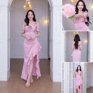 ชุดเดรส ชุดราตรี ชุดออกงาน DRESS VINA สายเกลียว 4 เส้น ดอกไม้ กระโปรงระบาย ชุดราตรียาว Woman Dresses