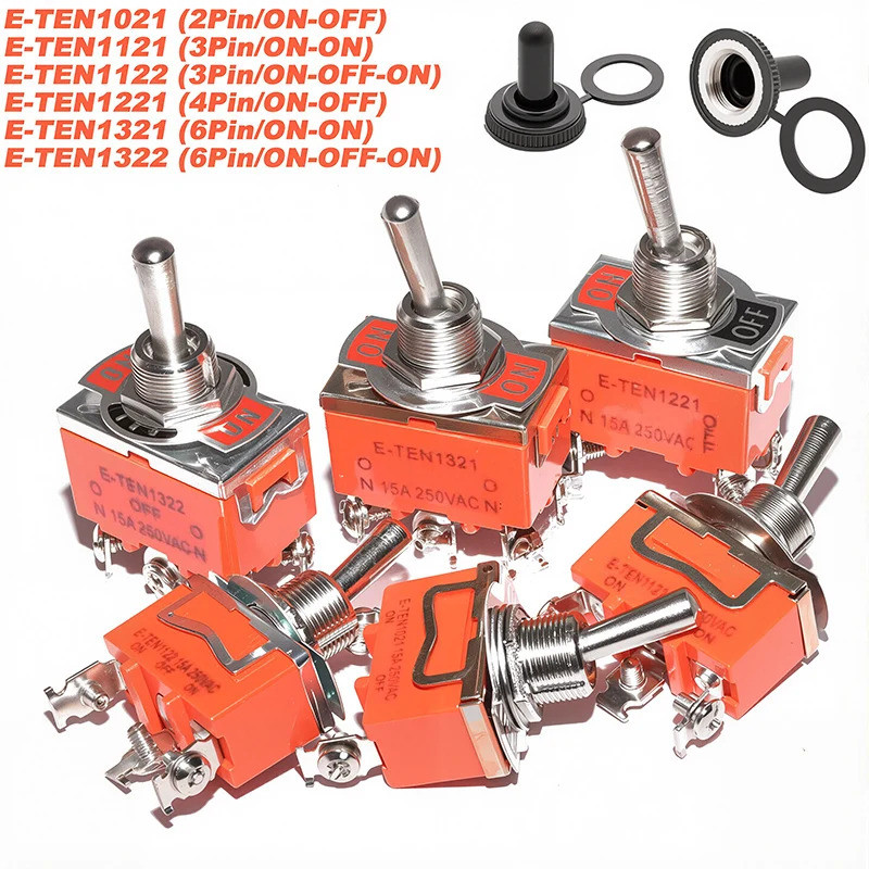 5pcs SPST DPDT Toggle Switch 2 3 ตําแหน่งสลักเปิด-ปิดเปิด-เปิด E-TEN1021 1122 1221 1321 สวิทช์ปุ่ม 2