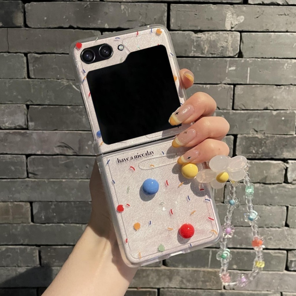 คลาสสิกอาวุโสเกาหลีน่ารักสีริบบิ้น 3D Ball Case ดอกไม้ลูกปัดสําหรับ Samsung Galaxy Z Flip7 6 ZFlip5 