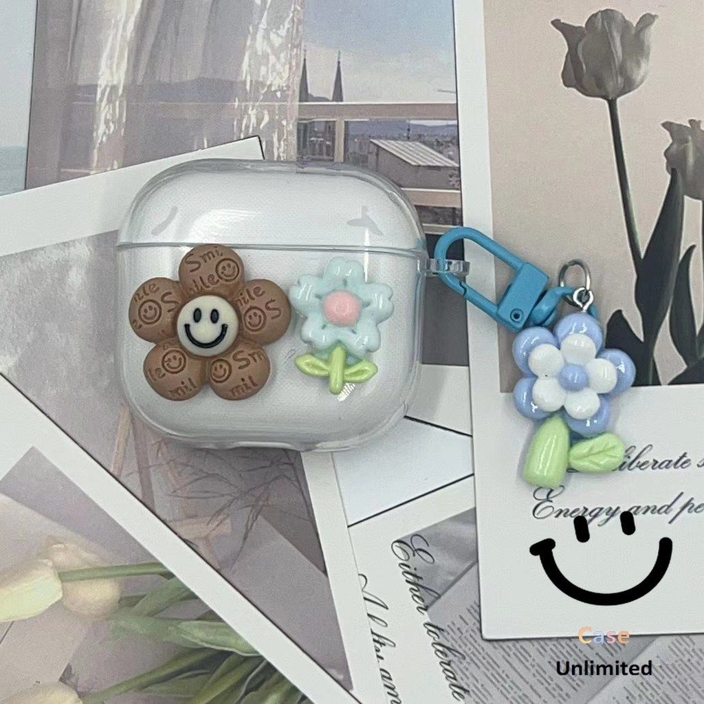 สําหรับ Ugreen Hitune S3 เคสหูฟังโปร่งใสยิ้มดอกไม้และจี้