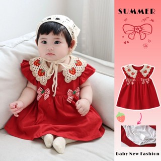 ชุดรอมเปอร์แขนสั้นสำหรับเด็กหญิง 0-24 เดือน กระโปรงลายสตรอเบ…