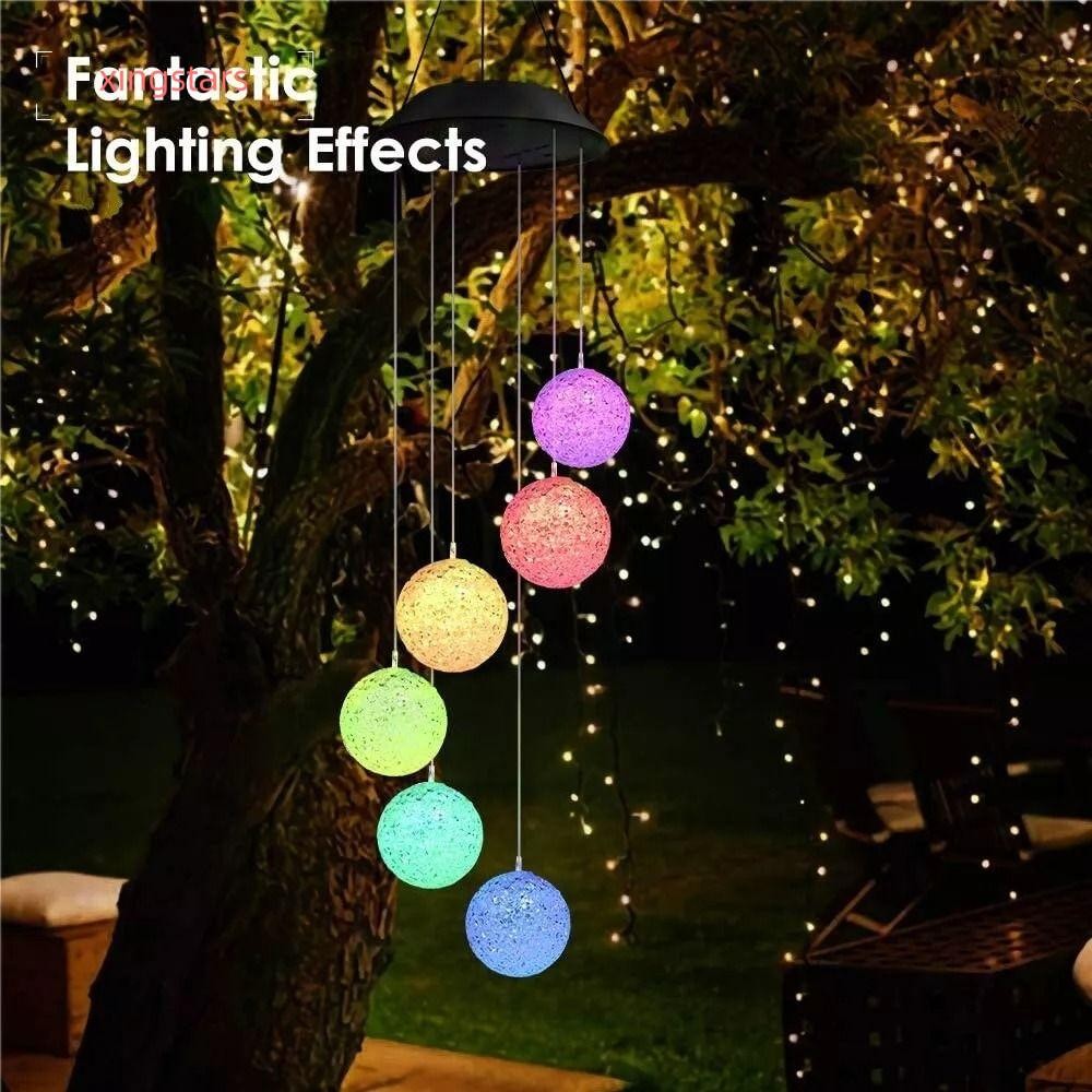XINGSTARS ไฟ LED, กระดิ่งลมเปลี่ยนสีได้หรี่แสงได้, ลูกบอลคริสตัลแขวนขับเคลื่อนกันน้ํากลางแจ้ง