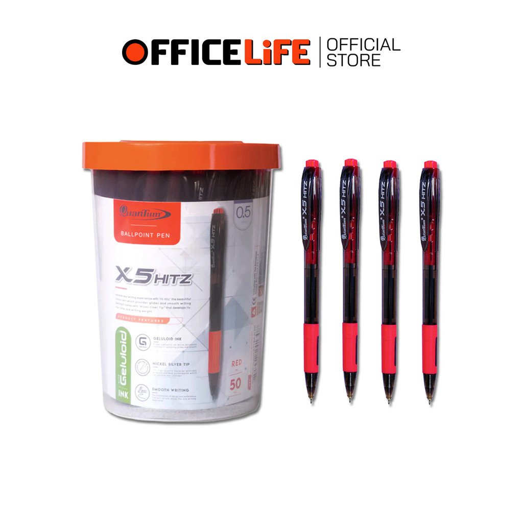 Quantum (ควอนตัม) ปากกาลูกลื่น เจลลูลอยด์ รวมรุ่น X5 Hitz 0.5 มม. หมึกน้ำเงิน แดง ดำ ( 50 ด้าม ) — صورة 3