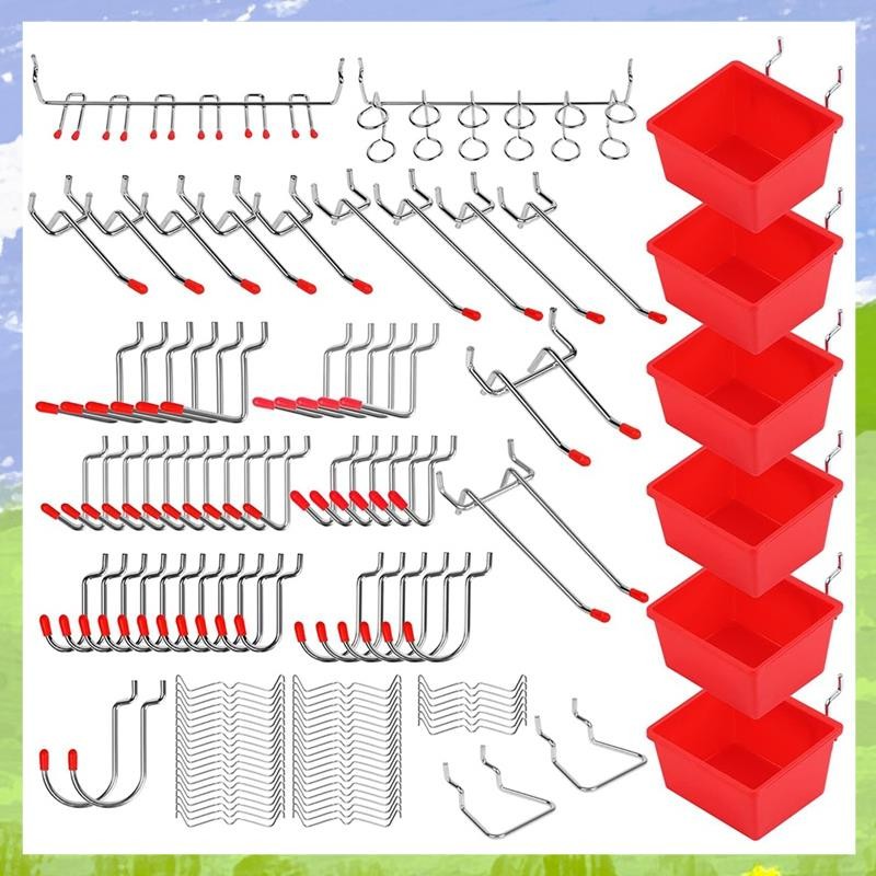 121 ชิ้น Pegboard ตะขอชุด,อุปกรณ์เสริม Pegboard พร้อมตะขอโลหะ, Peg Board Organizer อุปกรณ์เสริม, Peg