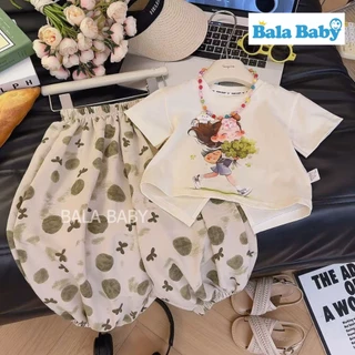 ชุดเซ็ตเด็กผู้หญิง เสื้อยืดคอกลม กางเกงขายาว ขาจั๊ม ชุดแฟชั่นลูกสาว Size90-120cm DXT77