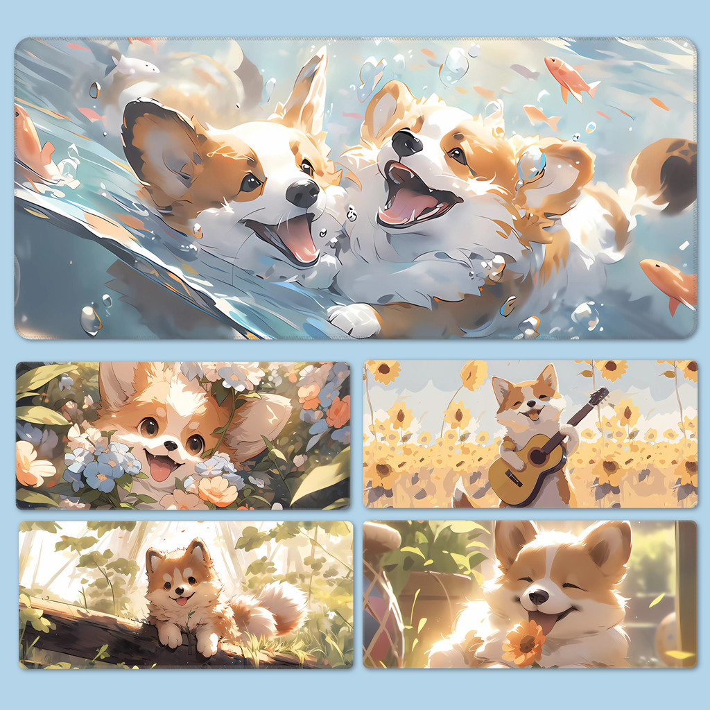 น่ารัก Welsh Corgi แผ่นรองเมาส์ XXL การ์ตูนสุนัขตาราง Pads Anti slip คอมพิวเตอร์สํานักงานแป้นพิมพ์ยางนุ่ม High Beauty Home Soft Pads